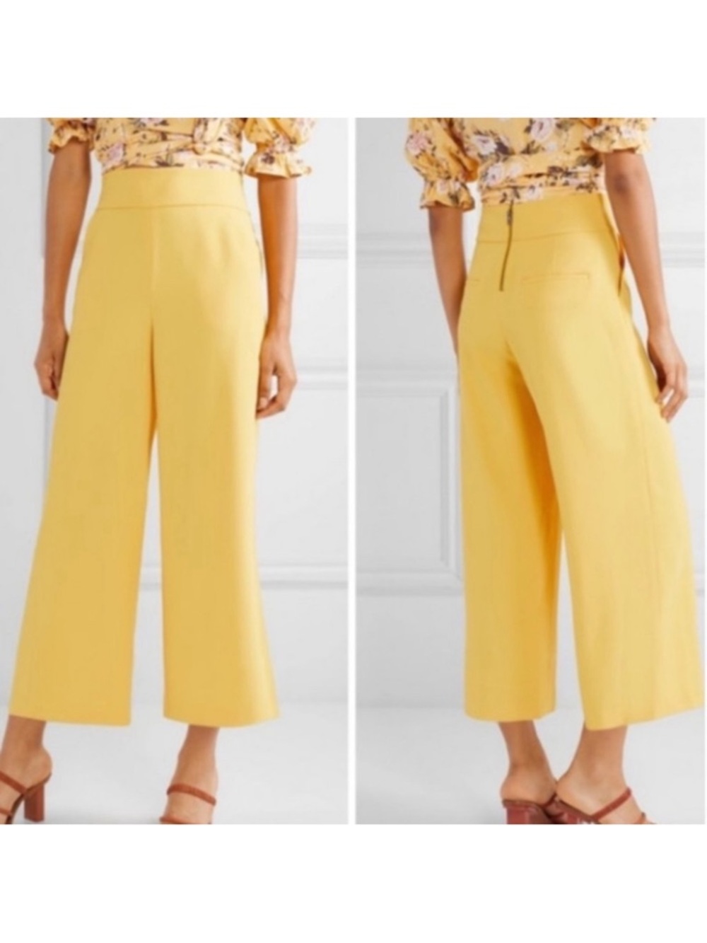Alice + Olivia Yellow Cropped Wide-Leg Pants